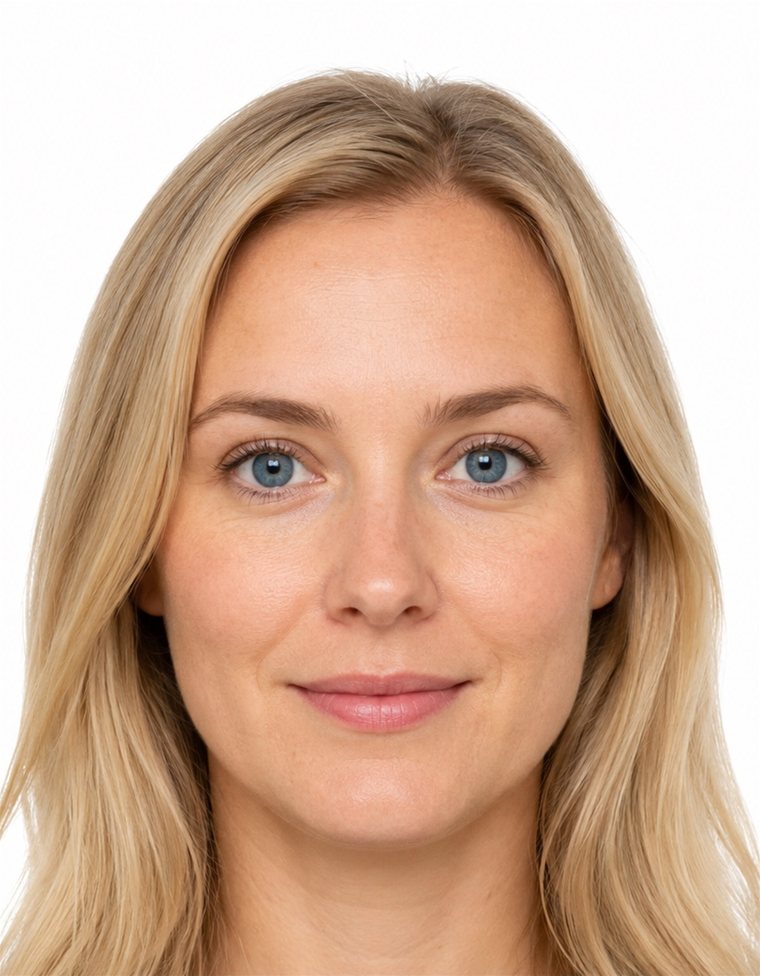 Professionell aufgenommenes biometrisches Passbild einer erwachsenen Frau als Beispiel für die gemeinsame Bildauswahl auf dem iPad