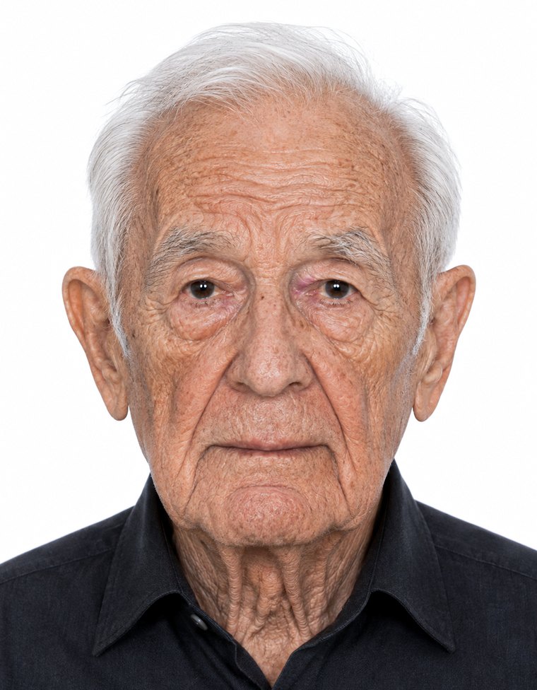 Professionell aufgenommenes biometrisches Passbild eines hochbetagten Mannes als Beispiel für Passbilder bei einem Hausbesuch